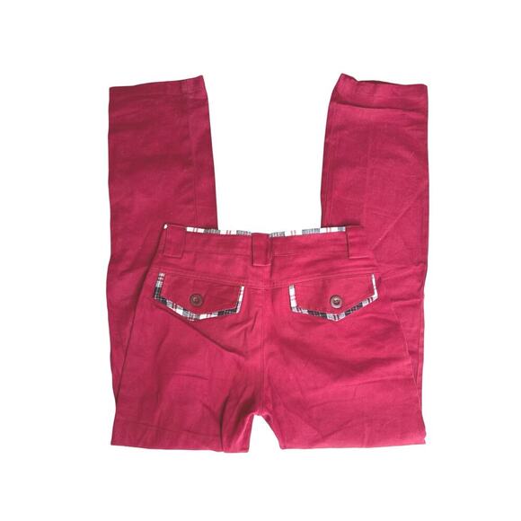 YH HOMME Red Pants 30x30 Button & Plaid Detail Straight Fit Trousers - Picture 1 of 7